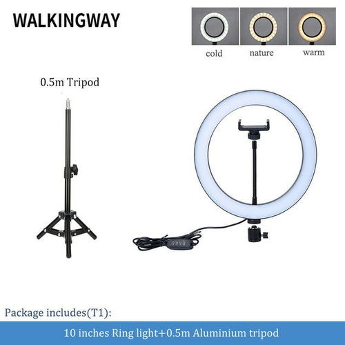 Luce Ad Anello Selfie 10'' Con Treppiede | 3 Modalità, 10 Livelli Di Luminosità, Telecomando Per Video YouTube E Live Streaming