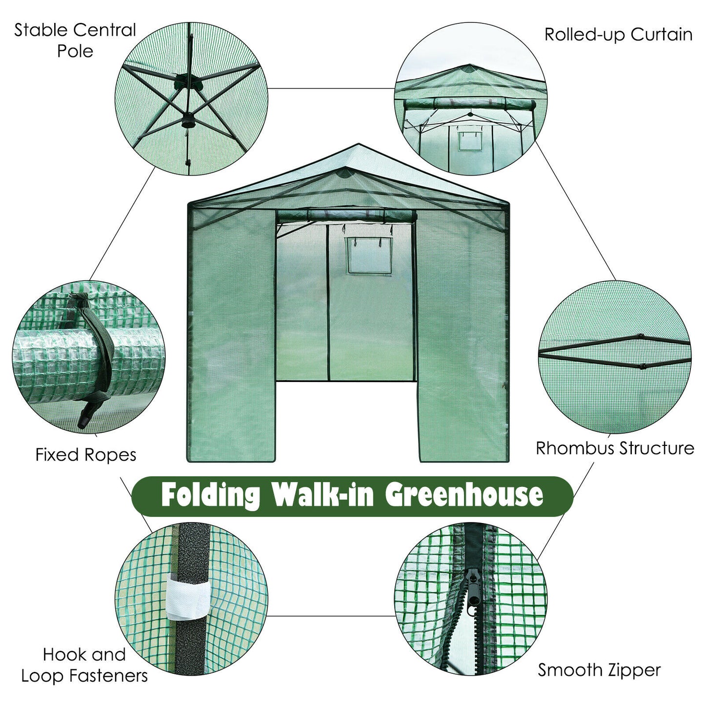 Costway 9'x 12' Portable Walk-in Greenhouse with Window