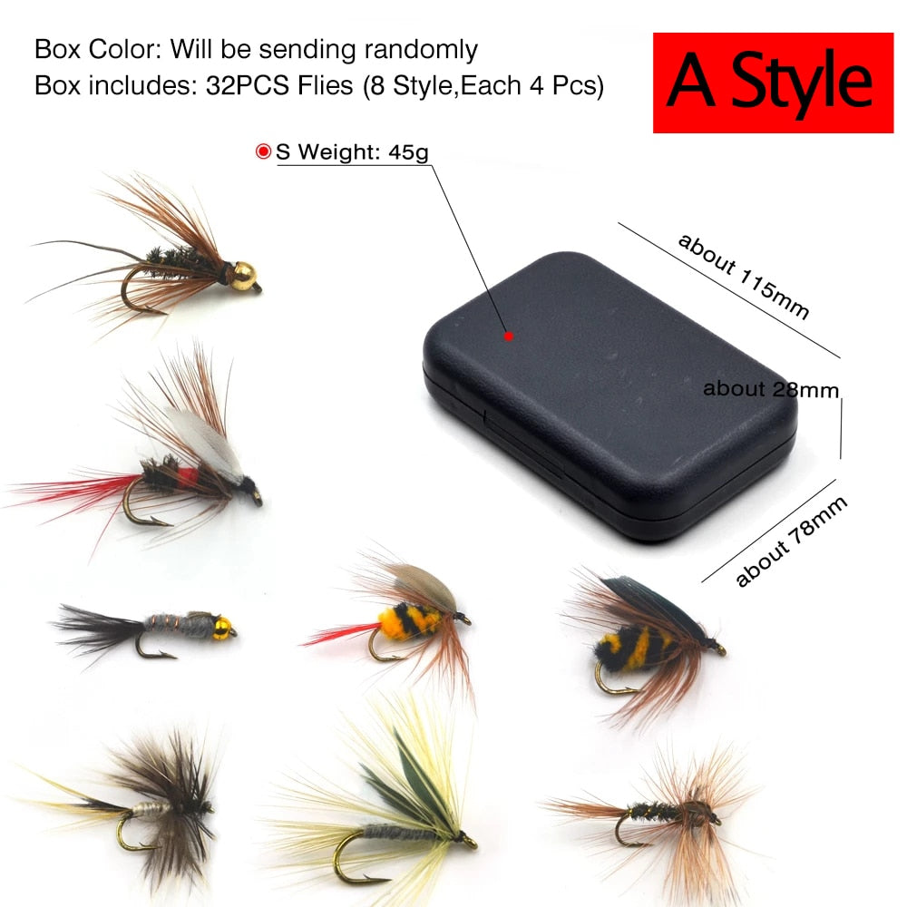 Trout Nymph Fly Fishing Lure Dry/Wet Flies Artificial Bait with Box