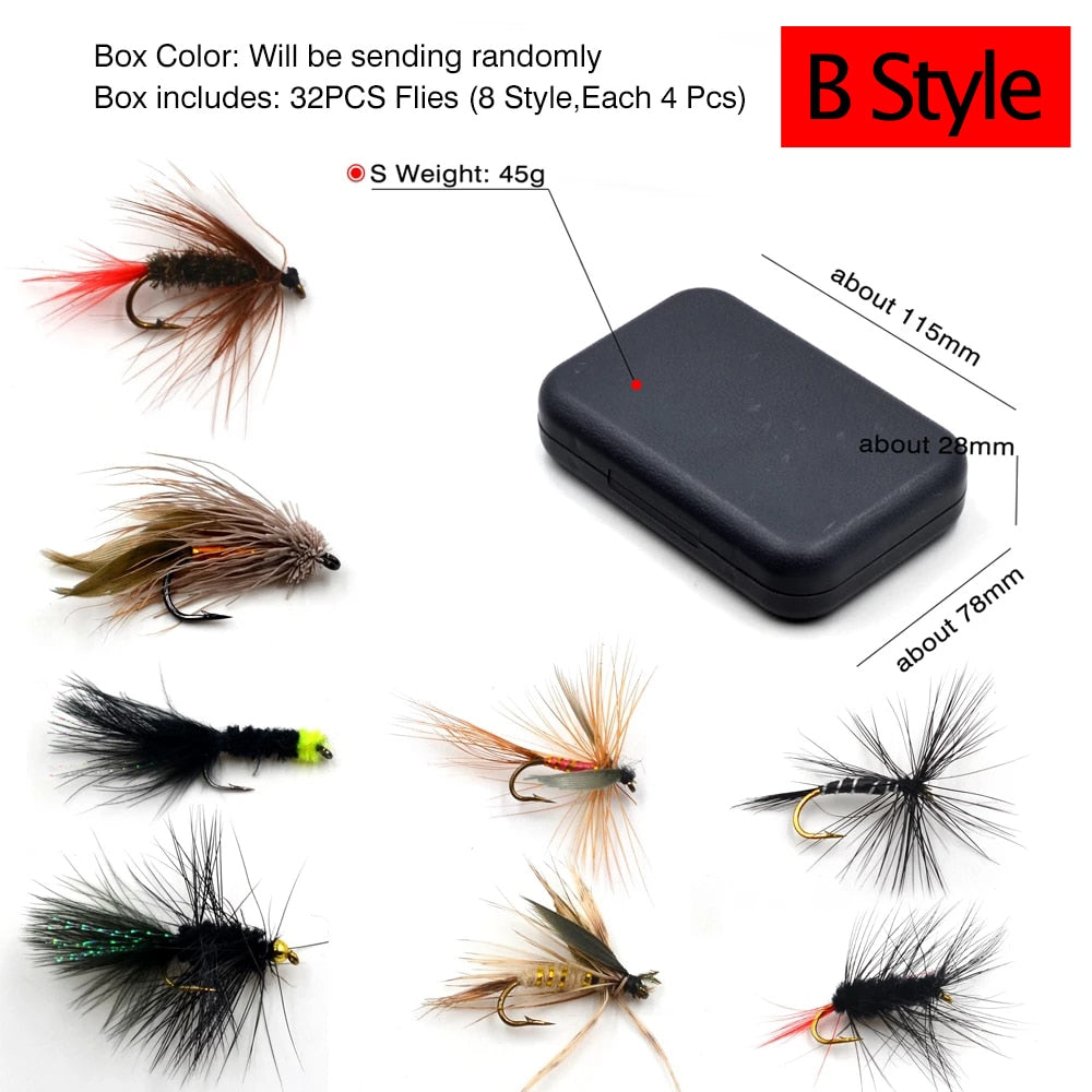 Trout Nymph Fly Fishing Lure Dry/Wet Flies Artificial Bait with Box