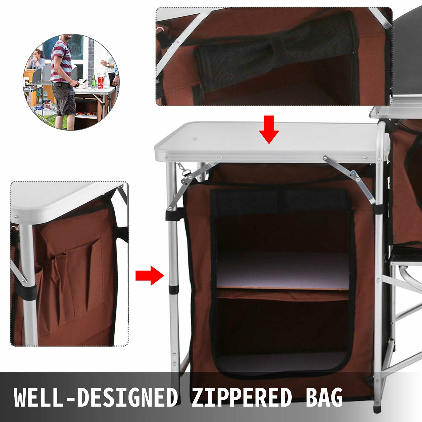 Vevor Camping Outdoor Foldable Kitchen Table Cabinet