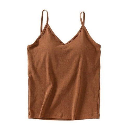 Women's Cotton V Neck Camisole With Chest Pad