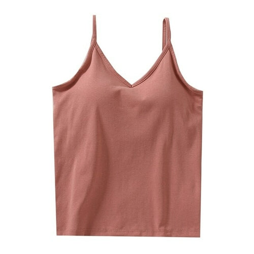 Women's Cotton V Neck Camisole With Chest Pad