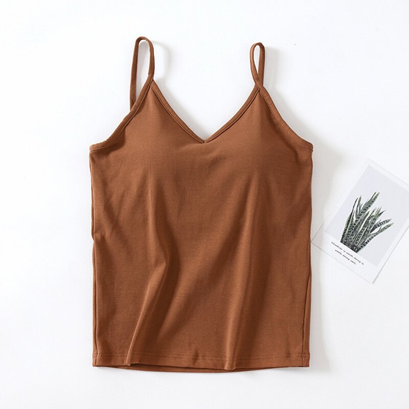 Women's Cotton V Neck Camisole With Chest Pad