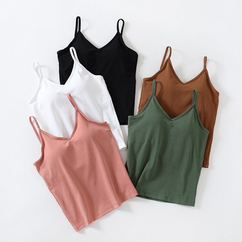 Women's Cotton V Neck Camisole With Chest Pad