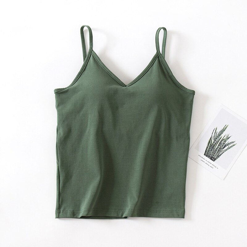 Women's Cotton V Neck Camisole With Chest Pad